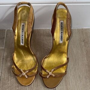 Manolo Blahnik Gold and Bronze Strappy Heels (size 36)